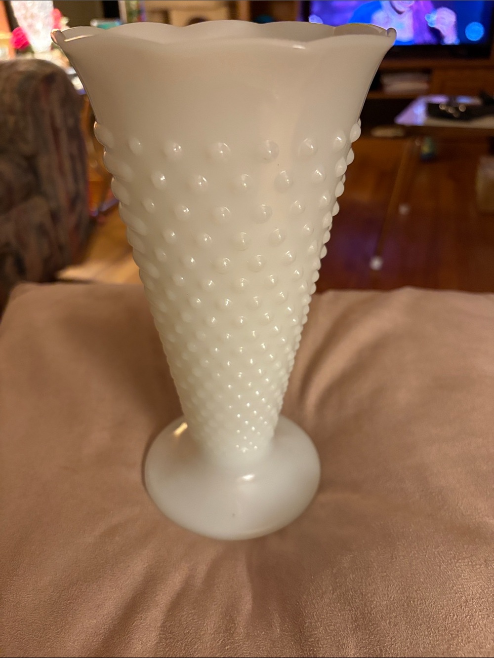 White Hobnail Milk Glass Vase - Classic/Vintage 9 1/2 in tall